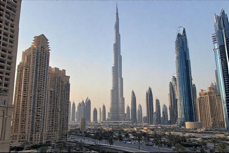Burj Khalifa as seen from downtown Dubai on city tour